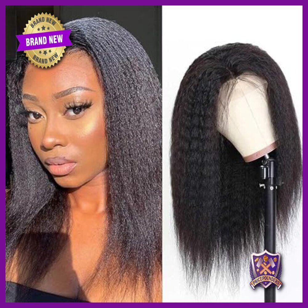 14 Inch Kinky Straight Human Hair Wig, 180% Density, Glueless Lace Front